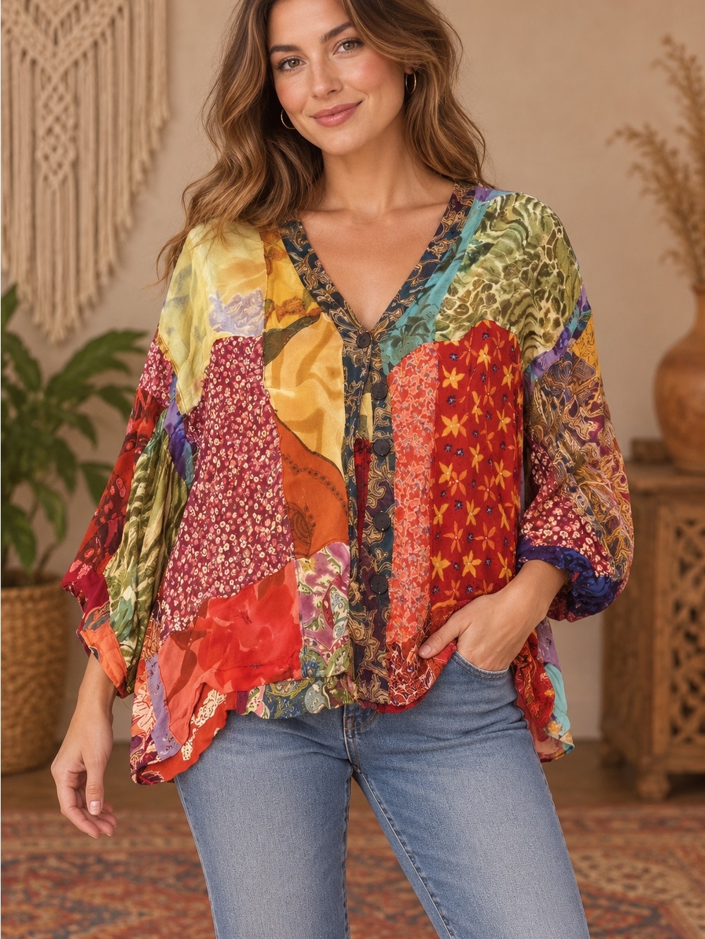 Sacred Threads Multicolor Patchwork Blouse (090819) 🌼 ☀️